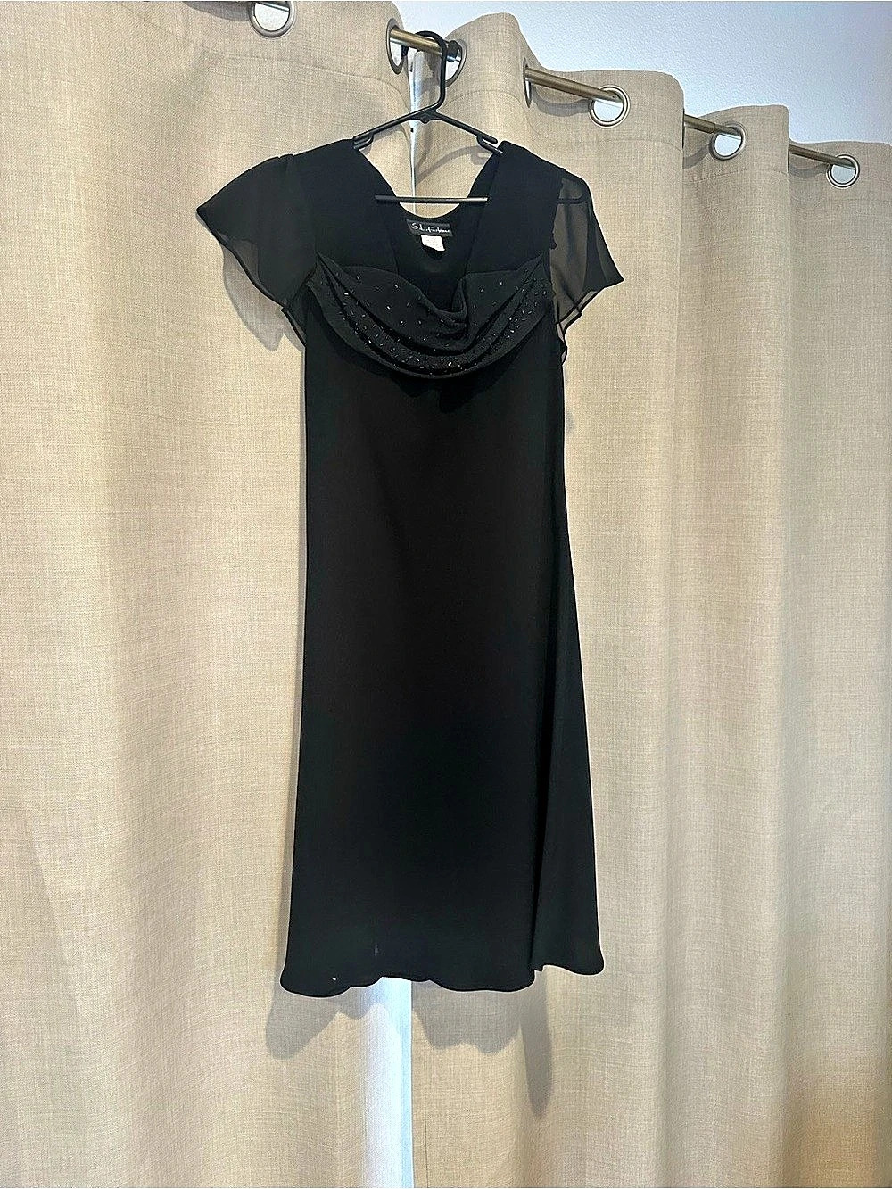 S.L. Fashions Black Beaded Maxi Dress Size 12 Like New
